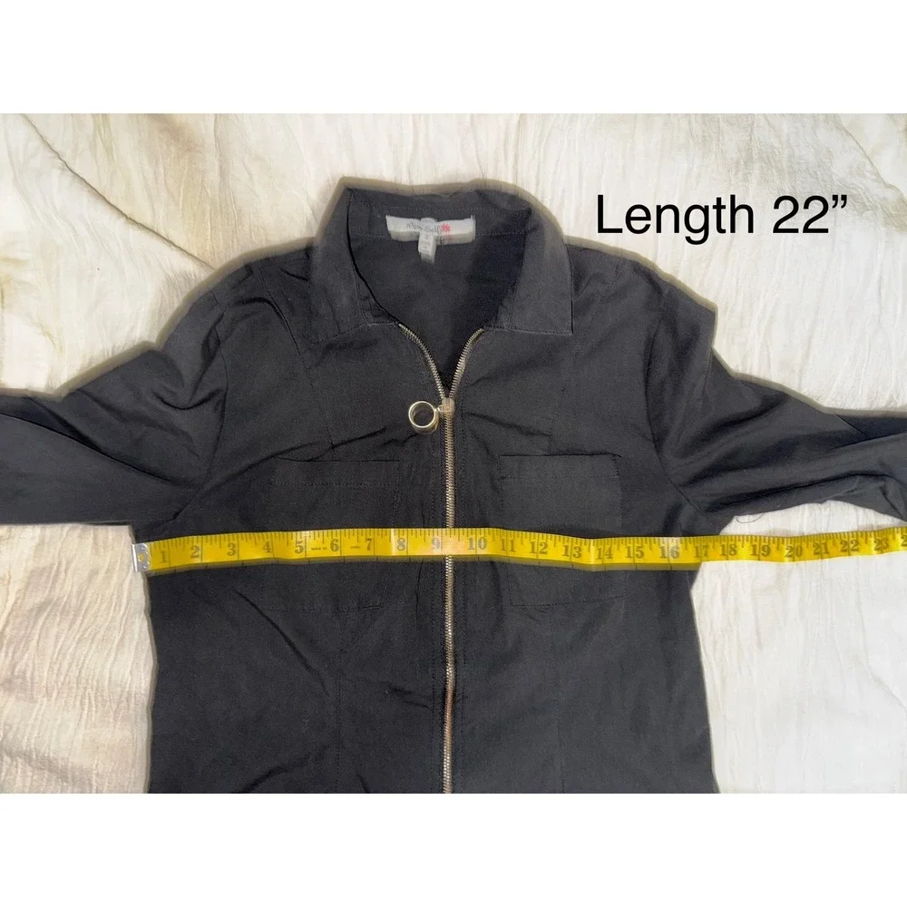 Miss Selfie black full zip front Y2K long sleeve roll tab top small - Picture 6 of 6